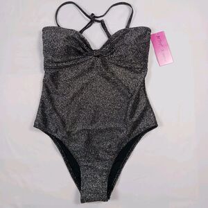 Betsey Johnson Swimsuit Women's Small One Piece Black Metallic NWT